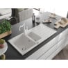 Mexen Andres chiuvetă granit 1,5-cupe cu scurgător și baterie bucătărie Carla, alb - 6515-20-670700-20