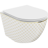 Mexen Lena vas de toaletă fără margini cu capac soft-close slim, duroplast, alb/auriu model carouri - 30224009