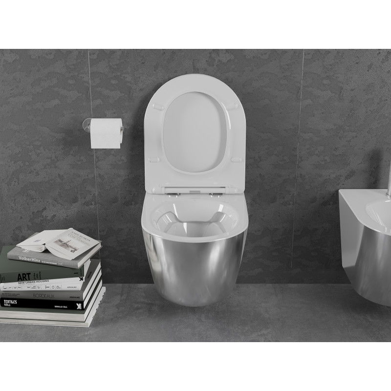 Mexen Lena vas wc fără margini cu capac de toaletă cu cădere lentă slim, duroplast, alb/argintiu - 30224004