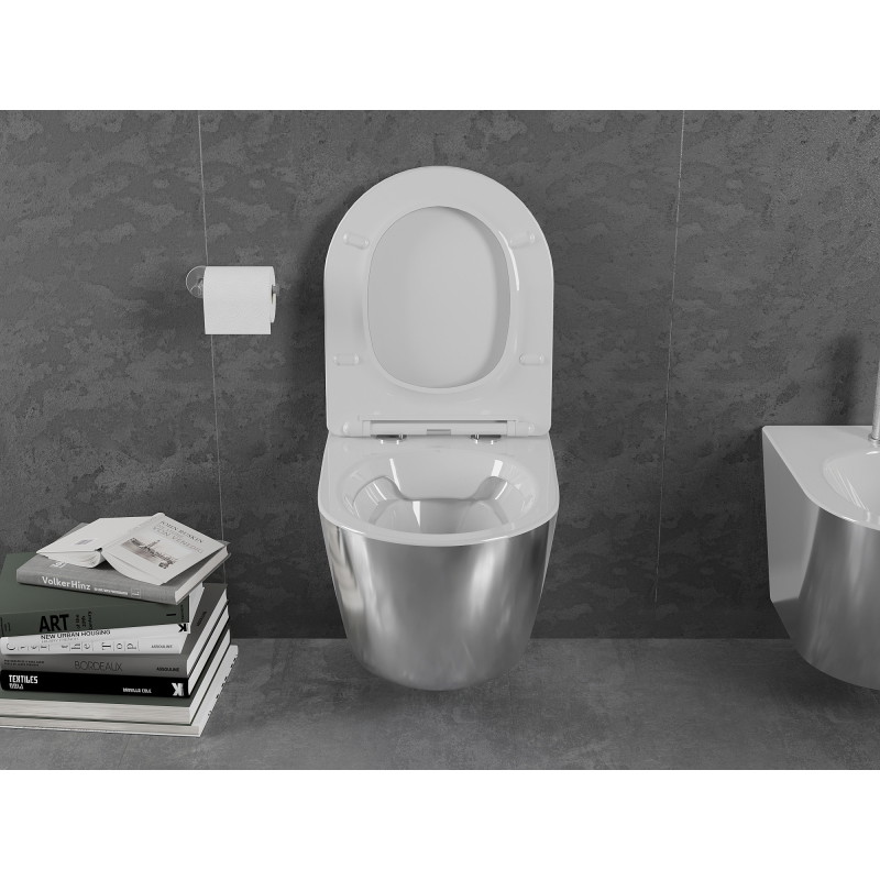 Mexen Lena vas wc fără ramă cu capac de toaletă cu cădere lentă slim, duroplastic, alb/argintiu - 30224004