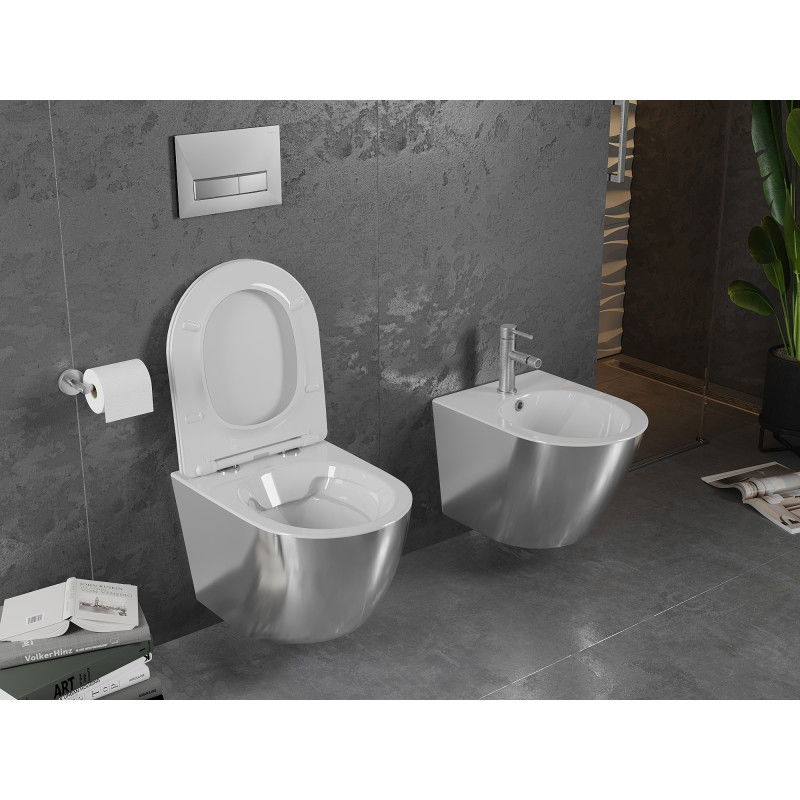 Mexen Lena vas wc fără margini cu capac de toaletă cu cădere lentă slim, duroplast, alb/argintiu - 30224004