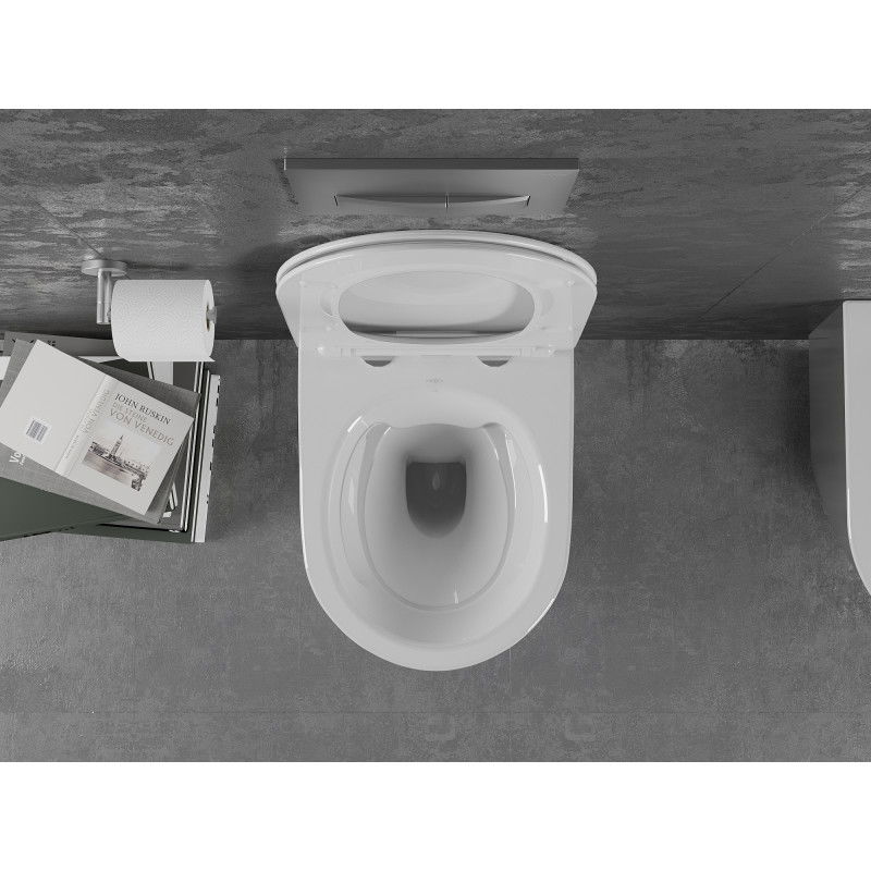 Mexen Lena vas wc fără margini cu capac de toaletă cu cădere lentă slim, duroplast, alb/argintiu - 30224004