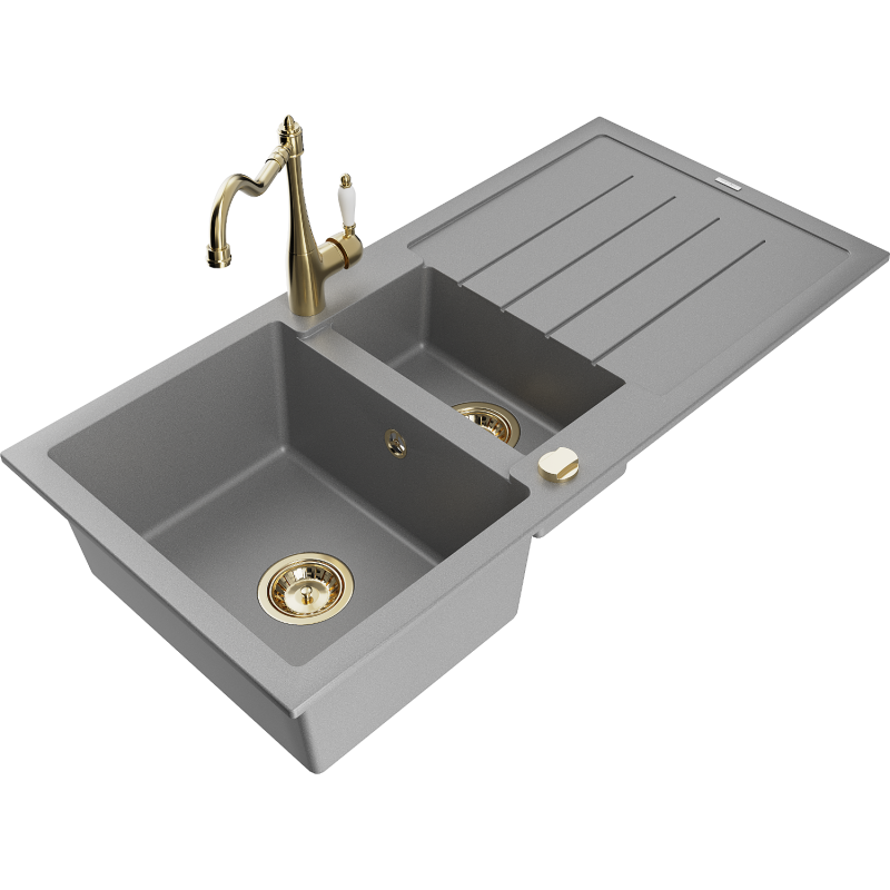 Mexen Andres chiuvetă granitică 1,5 camere cu scurgător și baterie de bucătărie Carla, gri - 6515-71-670700-50