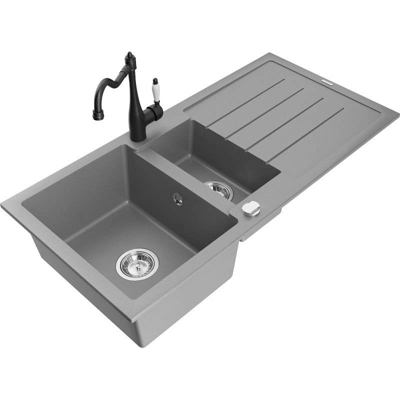 Mexen Andres chiuvetă de granit 1,5 camere cu scurgător și baterie de bucătărie Carla, gri - 6515-71-670700-70