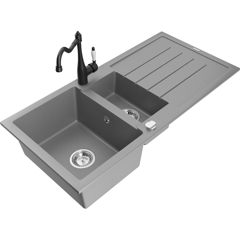 Mexen Andres chiuvetă granit 1,5-camere cu scurgător și baterie de bucătărie Carla, gri - 6515-71-670700-70