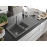 Mexen Andres chiuvetă granit 1,5 compartiment cu scurgător și baterie de bucătărie Carla, gri - 6515-71-670700-71