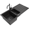 Mexen Andres chiuvetă de granit cu 1,5 cuve cu scurgător și baterie de bucătărie Carla, negru/argintiu