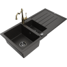 Mexen Andres chiuvetă de granit cu 1,5 cuve, cu scurgător și baterie de bucătărie Carla, negru/auriu - 6515-75-670700-50-B