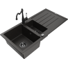 Mexen Andres chiuvetă din granit cu 1,5 compartimente, cu scurgător și baterie de bucătărie Carla, negru/auriu