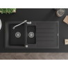 Mexen Andres 1,5 rekeszes gránit mosogató csepegtetővel és Carla konyhai csappal, fekete pöttyös - 6515-76-670700-00