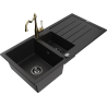 Mexen Andres gránit mosogató 1,5 medencés csepegtetővel és Carla konyhai csapteleppel, fekete - 6515-77-670700-50-B
