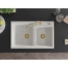 Mexen Tomas Chiuvetă de granit cu 2 compartimente și baterie de bucătărie Carla, Albă - 6516-20-670700-50