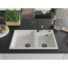 Mexen Tomas chiuvetă de granit cu 2 compartimente cu baterie de bucătărie Carla, albă - 6516-20-670700-70