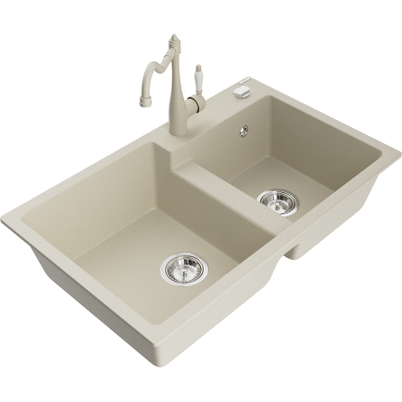 Mexen Tomas gránit mosogató 2 rekeszes Carla konyhai csapteleppel, bézs - 6516-69-670700-69
