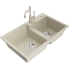 Mexen Tomas gránit mosogató 2 rekeszes Carla konyhai csapteleppel, bézs - 6516-69-670700-69