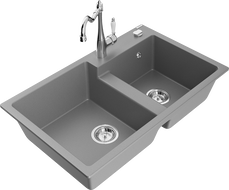 Mexen Tomas gránit kétmedencés mosogató Carla konyhai csappal, szürke - 6516-71-670700-00