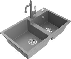 Mexen Tomas 2-medencés gránit mosogató Carla konyhai csapteleppel, szürke - 6516-71-670700-71
