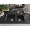 Mexen Tomas chiuvetă de bucătărie din granit cu 2 compartimente și baterie Carla, negru/auriu metalizat - 6516-75-670700-00
