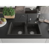Mexen Tomas chiuvetă de bucătărie din granit cu 2 cuve și baterie Carla, negru/auriu metalic - 6516-75-670700-70