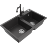 Mexen Tomas gránit kétmedencés mosogató Carla konyhai csapteleppel, fekete spriccelt - 6516-76-670700-76