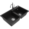 Mexen Tomas gránit mosogató 2-medencés konyhai csapteleppel Carla, fekete - 6516-77-670700-00