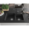 Mexen Tomas chiuvetă de granit cu 2 compartimente și robinet de bucătărie Carla, negru - 6516-77-670700-70