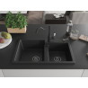 Mexen Tomas chiuvetă de granit cu 2 compartimente cu baterie de bucătărie Carla, negru - 6516-77-670700-70-B