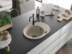 Mexen Kevin egykamrás, gránit mosogató lefolyóval és Carla konyhai csappal, bézs - 6517-69-670700-70