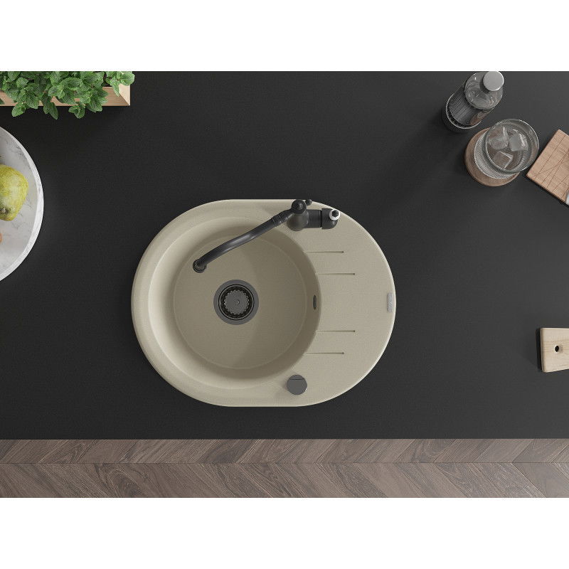 Mexen Kevin chiuvetă de bucătărie din granit cu 1 compartiment, cu scurgător și baterie Carla, bej - 6517-69-670700-70