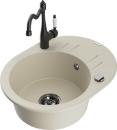 Mexen Kevin chiuvetă de bucătărie din granit cu 1 compartiment, cu scurgător și baterie Carla, bej - 6517-69-670700-70