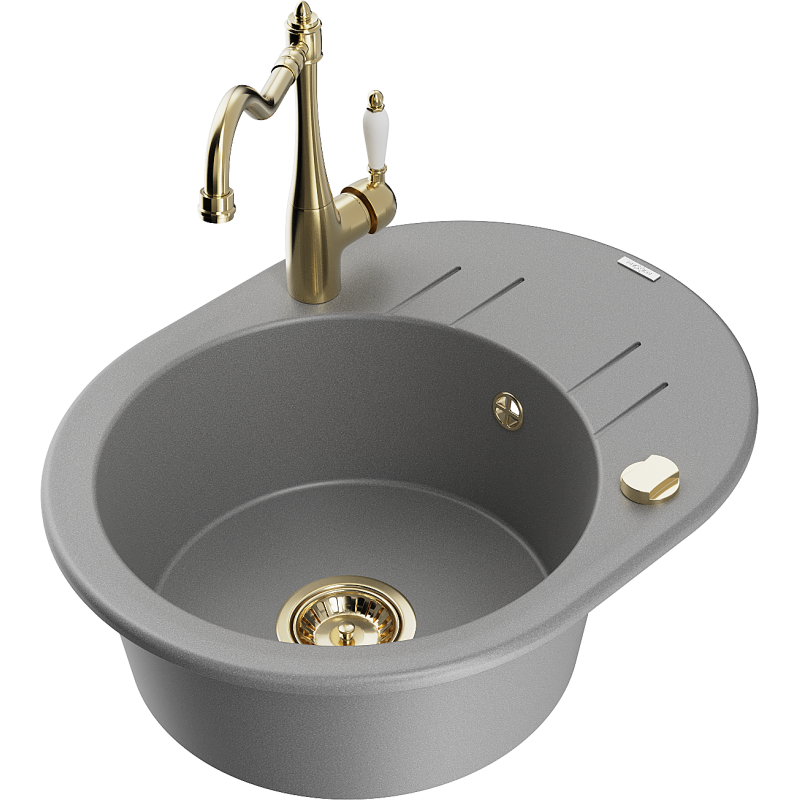 Mexen Kevin chiuvetă din granit cu 1 compartiment cu scurgător și baterie de bucătărie Carla, gri - 6517-71-670700-50