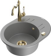 Mexen Kevin gránit mosogató 1-medencés csepegtetővel és Carla konyhai csapteleppel, szürke - 6517-71-670700-50