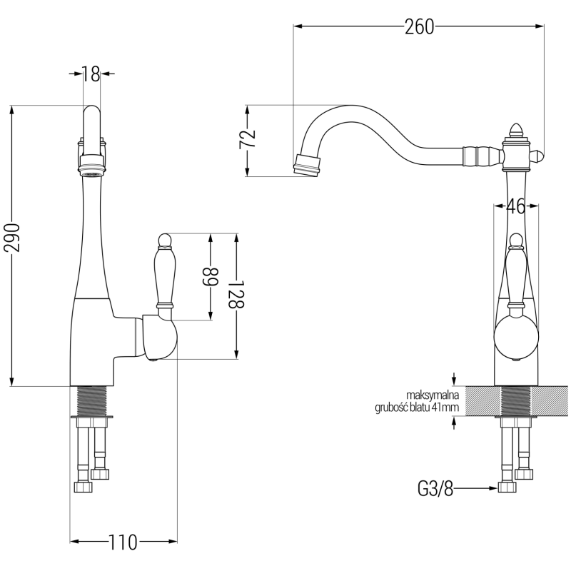 Mexen Kevin chiuvetă din granit cu 1 compartiment, cu scurgător și baterie de bucătărie Carla, negru/metalizat argintiu