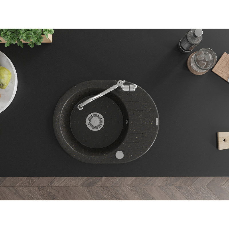 Mexen Kevin egytálcás gránit mosogató csapteleppel Carla, fekete/arany metál - 6517-75-670700-00