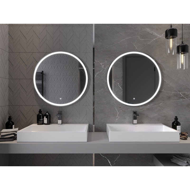 Mexen Gobi megvilágított fürdőszobai tükör, kerek, 70 cm, LED 6000K, páramentesítő - 9801-070-070-611-00