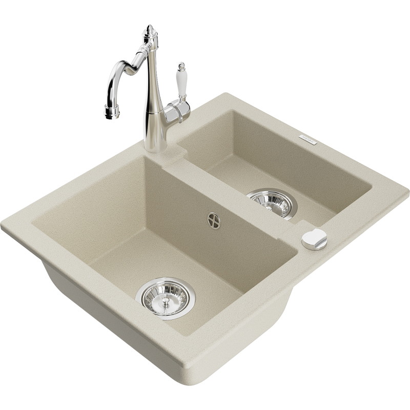 Mexen Carlos chiuvetă de granit 1,5 camere cu baterie de bucătărie Carla, bej - 6518-69-670700-00