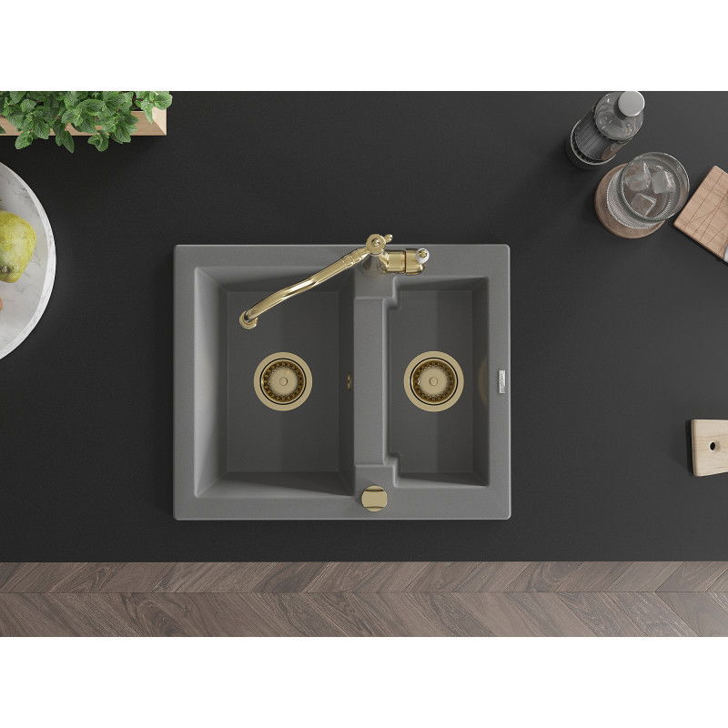Mexen Carlos chiuvetă din granit cu 1,5 cuve și baterie bucătărie Carla, gri - 6518-71-670700-50