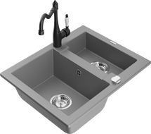 Mexen Carlos chiuvetă de granit 1,5 compartimente cu baterie de bucătărie Carla, gri - 6518-71-670700-70