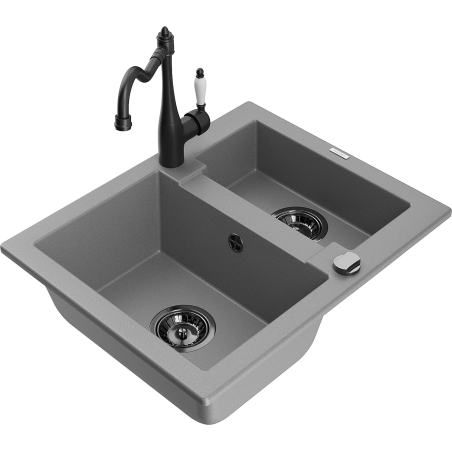 Mexen Carlos chiuvetă granit 1,5 camere cu baterie de bucătărie Carla, gri - 6518-71-670700-70-B
