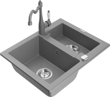 Mexen Carlos gránit mosogató 1,5-medencés konyhai csapteleppel Carla, szürke - 6518-71-670700-71