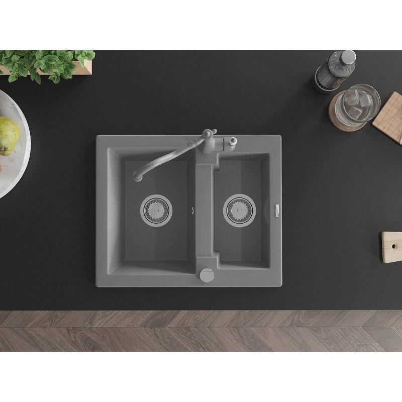 Mexen Carlos gránit mosogató 1,5-medencés konyhai csapteleppel Carla, szürke - 6518-71-670700-71
