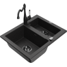Mexen Carlos chiuvetă de granit cu 1,5 compartimente și baterie de bucătărie Carla, negru/metalic argintiu