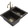 Mexen Carlos chiuvetă din granit cu 1,5 compartimente cu baterie de bucătărie Carla, negru/auriu metalic - 6518-75-670700-50