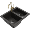 Mexen Carlos chiuvetă de granit cu 1,5 compartimente cu baterie de bucătărie Carla, negru/auriu metalic - 6518-75-670700-50-B