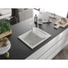 Mexen Enzo chiuvetă de granit cu un compartiment, cu picurător și baterie de bucătărie Carla, Albă - 6506-20-670700-20