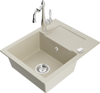 Mexen Enzo 1-medencés gránit mosogató csepegtetővel és Carla konyhai csappal, bézs - 6506-69-670700-00