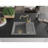 Mexen Enzo chiuvetă de granit cu un compartiment, cu picurător și baterie de bucătărie Carla, gri - 6506-71-670700-50