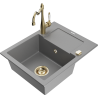 Mexen Enzo chiuvetă din granit cu 1 compartiment, cu picurător și baterie de bucătărie Carla, gri - 6506-71-670700-50