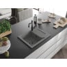 Mexen Enzo chiuvetă de granit cu un compartiment, cu picurător și baterie de bucătărie Carla, gri - 6506-71-670700-70-B