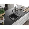 Mexen Enzo chiuvetă din granit, 1 compartiment cu scurgător și baterie bucătărie Carla, negru punctat - 6506-76-670700-70
